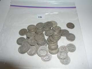 SILVER ROOSEVELT DIME ROLL 50 COINS MIXED SILVER 1d  
