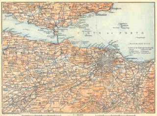 Scotland EDINBURGH ENVIRONS. Old Antique Map. 1910. Includes Firth of 