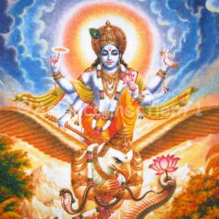 Lord Vishnu riding Garuda to save Gajendra, the Elephant King 