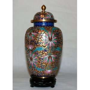  8 1/2 Beijing Cloisonne Cremation Urn Hong Kong Gold with 