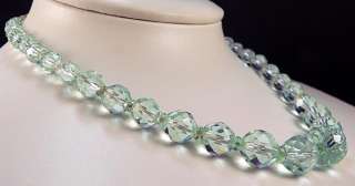 Vintage Aqua Green Cut Glass Crystal Bead Necklace, Water Colored 