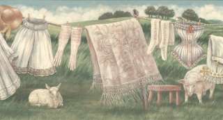 Vintage Country Clothes Line Wallpaper Border  