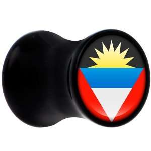   Gauge Black Acrylic Antigua And Barbuda Flag Saddle Plug Jewelry
