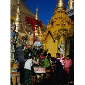  People at Shrine at Shwedagon Pagoda, Yangon, Myanmar (Burma 