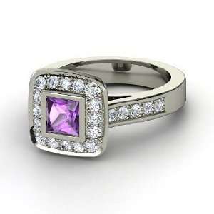  Michele Ring, Princess Amethyst 14K White Gold Ring with 