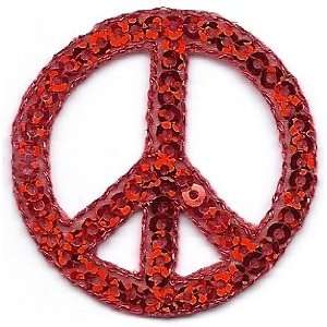   Peace Sign, Red Sequin   Iron On Embroidered Applique: Everything Else