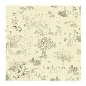   DK5842 Pooh & Friends Toile Wallpaper, Cream/Green