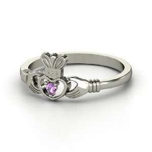  Delicate Claddagh Ring, Sterling Silver Ring with Amethyst 
