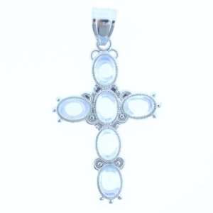 Pendants   Opalite (Glass) Oval Inlay Cross On Silver Plated Base 