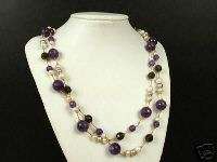 Necklace 48 Amethyst Facet Round Beads and Pearls  