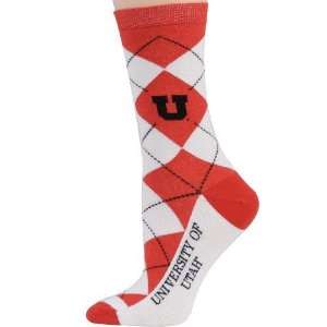    NCAA Utah Utes Ladies White Red Argyle Socks: Sports & Outdoors