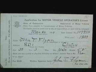John T. Flynn Motor Vehicle License c1933, Connecticut  