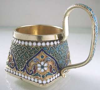 1896 RUSSIAN ANTIQUE SILVER GILT&CLOISONNE ENAMEL MINIATURE TEA 