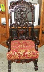 Carved Griffin Mahogany Throne Chair / Parlor Armchair  