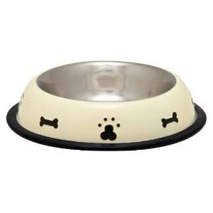  Loving Pets No Tip Dog Bowl, White with Black Hand Painted Paws 