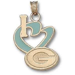 Green Bay Packers Solid 10K Gold I Heart G 1/2 Enamel Pendant