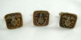 Vintage WW2 Era Navy Cufflinks Set of Three Eagle Anchor Shield Square 