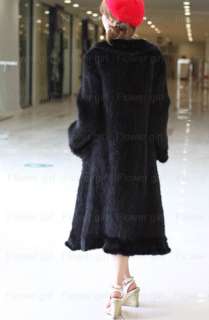 100% Real Genuine Knitted Mink Long Coat Jacket Outwear Ladies Vintage 