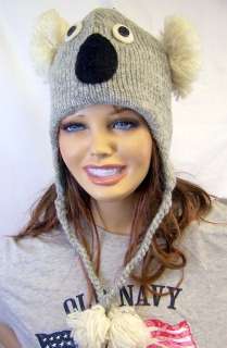 Womens Koala Hat Cartoon Animal Warm Wool Winter Ski Snowboard Cap Ear 