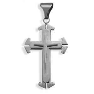   and Matte Stainless Steel Triple Cross Pendant 