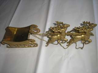 Brass Sleigh With 4 Brass Reindeer Christmas Decoration  