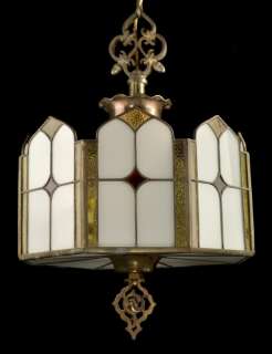 Antique Chandelier Pendant Tudor Gothic English Brass Gold Slag 