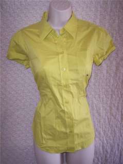 NWT Women New York & Co Yellow Green Button up Shirt XS  