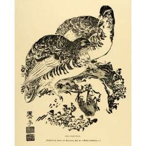  1883 Wood Engraving Grouse Fowl Japanese Ukiyoe Wood Block 
