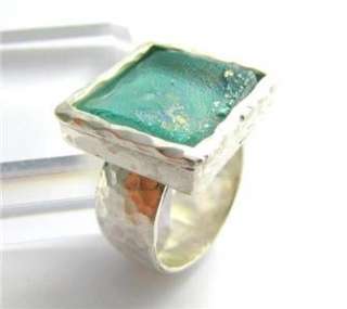 Amazing 925 Silver Roman Glass Adjustable Ring  