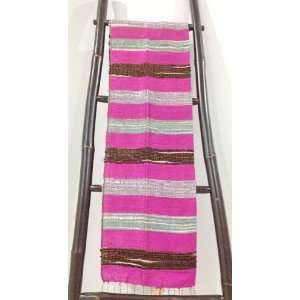 com Thai Silk Scarf ,40x170cm (Flashy Pink Color with Mix Green White 