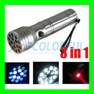 New 15 LED+UV+LASER Ultraviolet Flashlight Light Torch  