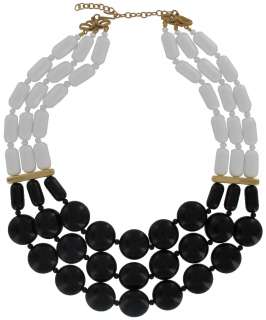 Vintage Black White Beaded Lucite Multi Strand Necklace  