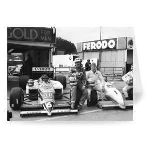 Nigel Mansell and Nelson Piquet at Brands..   Greeting Card (Pack of 2 