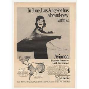 1969 Avianca Airlines New to Los Angeles Stewardess Print Ad  