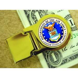 Goldtone Moneyclip with Colorized Air Force Washington Quarter Coin 