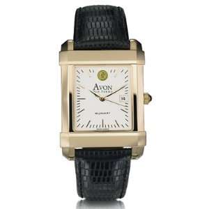  Avon Old Farms Mens Gold Quad Watch with Leather Strap 