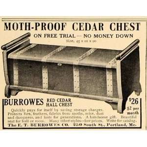  1913 Ad E.T. Burrowes Moth Proof Red Cedar Hall Chest 
