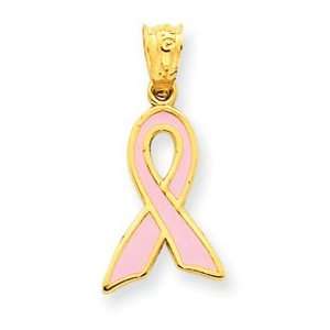  14k Yellow Gold Small Enameled Awareness Ribbon Pendant Jewelry