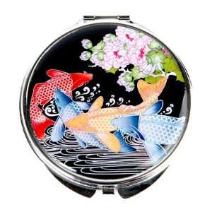Mother of Pearl MOP Koi Fish Design Double Compact Magnifying Cosmetic 