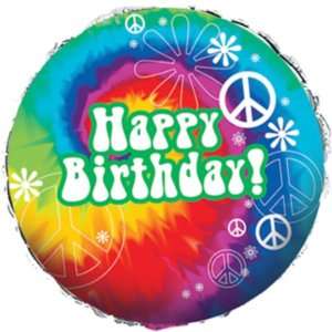 Tie Dye Fun Peace Sign Happy Birthday Metallic Balloon  