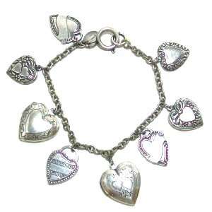   Catherine Popesco Sterling Silver Plated Heart Charm Bracelet Jewelry