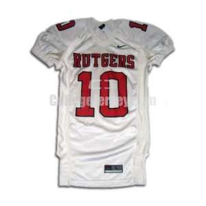 White No. 10 Game Used Rutgers Nike Football Jersey  