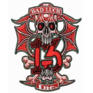 Bad Luck Skull Number 13 Iron On Biker Patch