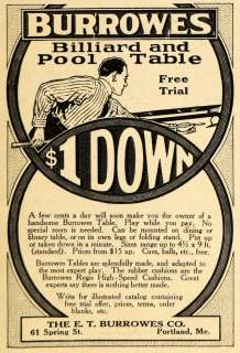 artist what s new vintage art 1915 ad e t burrowes billiard pool table 