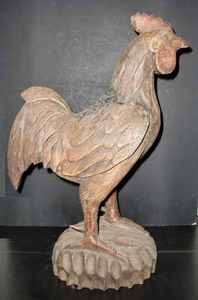 OLD LARGE MANDALAY LIFE SIZE ROOSTER CHICKEN WOOD CARVING  