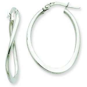  14k White Gold 2mm Tapered Twist Hoop Earrings: Jewelry