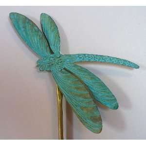 Dragonfly Original Brass Plant Stake with Patina Finish for Garden and 