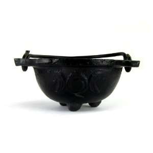   Iron Cauldron with Embossed Triple Moon Symbol, 2 tall by 3 diameter