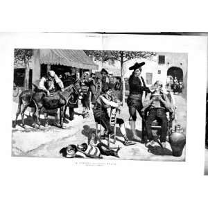  1883 STREET SCENE BARBER SPAIN MEN REINHART FINE ART: Home 