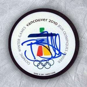  Autographed Brent Seabrook Puck   2010 Olympic Games Logo 